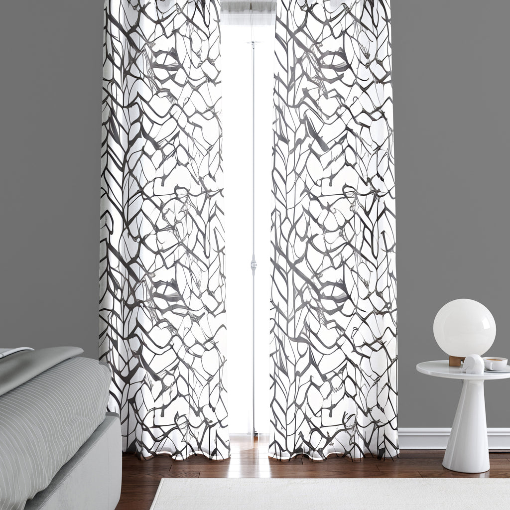 Abstract Window Curtain - Gray and White Scribbles - Deja Blue Studios