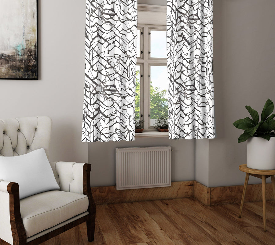 Abstract Window Curtain - Gray and White Scribbles - Deja Blue Studios
