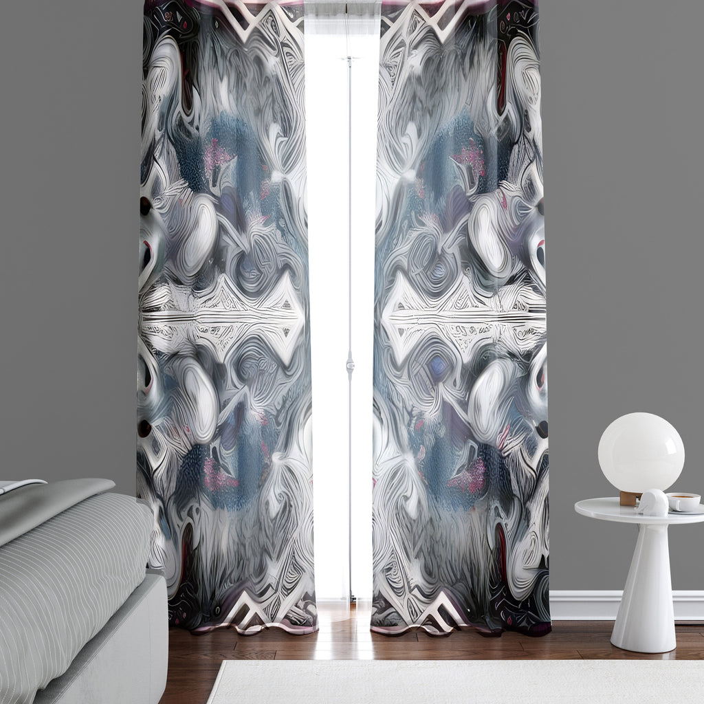 Abstract Window Curtain - Blue and Gray Whirlpools - Deja Blue Studios