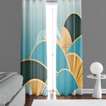 Abstract Window Curtain - Blue and Yellow Geode Fans - Deja Blue Studios