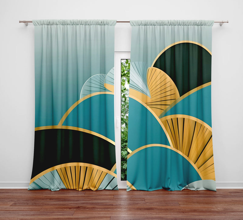 Abstract Window Curtain - Blue and Yellow Geode Fans - Deja Blue Studios