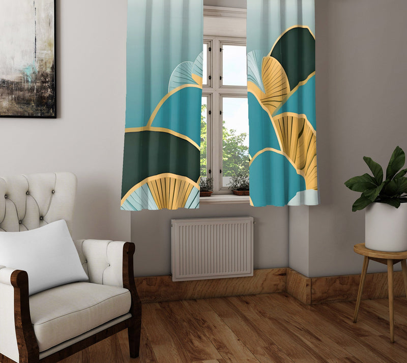 Abstract Window Curtain - Blue and Yellow Geode Fans - Deja Blue Studios