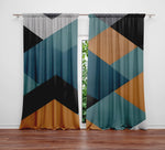 Chevron Window Curtain - Blue, Yellow, and Black Blocky Chevron - Deja Blue Studios
