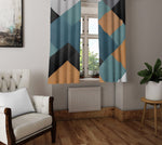 Chevron Window Curtain - Blue, Yellow, and Black Blocky Chevron - Deja Blue Studios