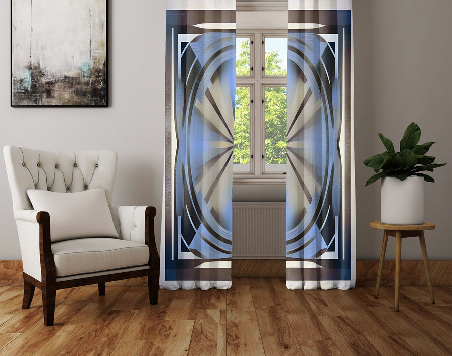 Abstract Window Curtain - Blue and Gray Kaleidoscope - Deja Blue Studios