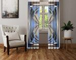 Abstract Window Curtain - Blue and Gray Kaleidoscope - Deja Blue Studios