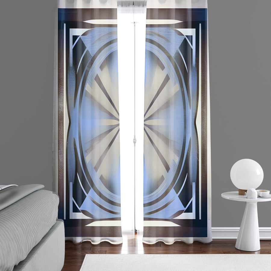 Abstract Window Curtain - Blue and Gray Kaleidoscope - Deja Blue Studios