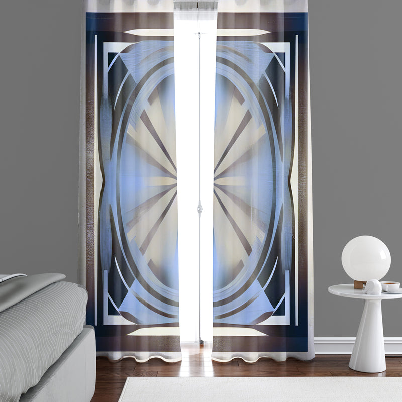 Abstract Window Curtain - Blue and Gray Kaleidoscope - Deja Blue Studios