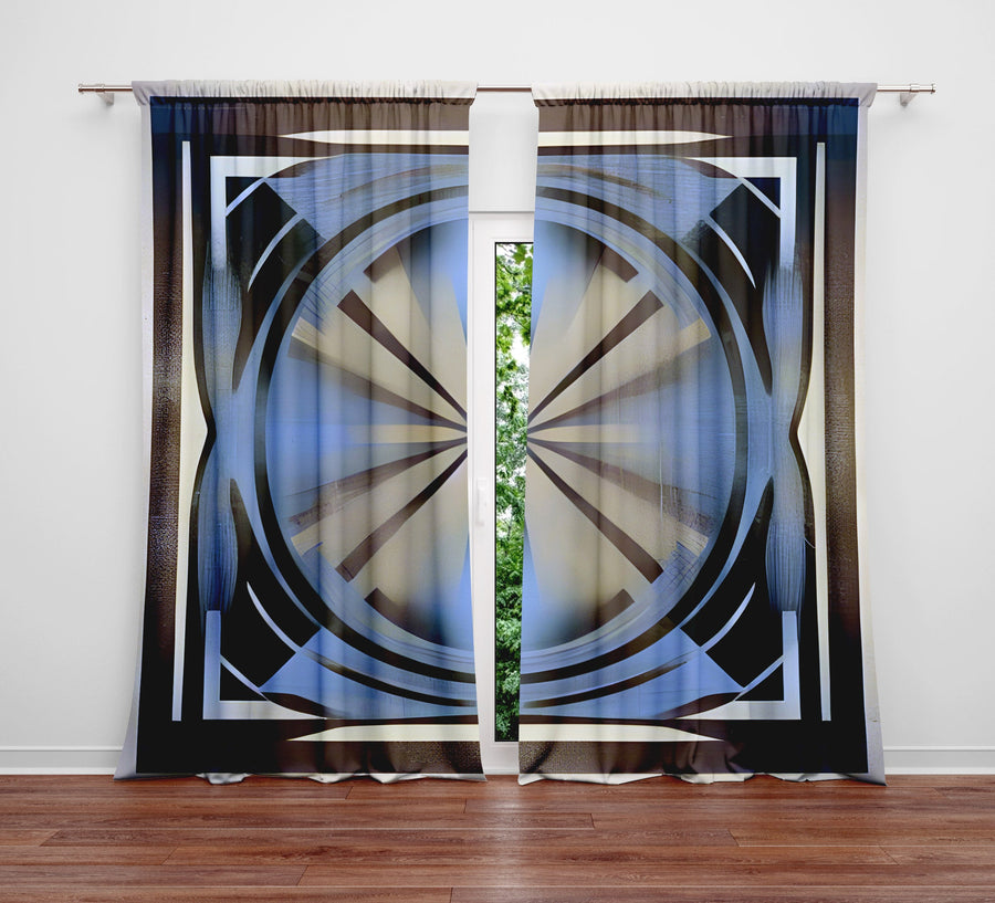 Abstract Window Curtain - Blue and Gray Kaleidoscope - Deja Blue Studios