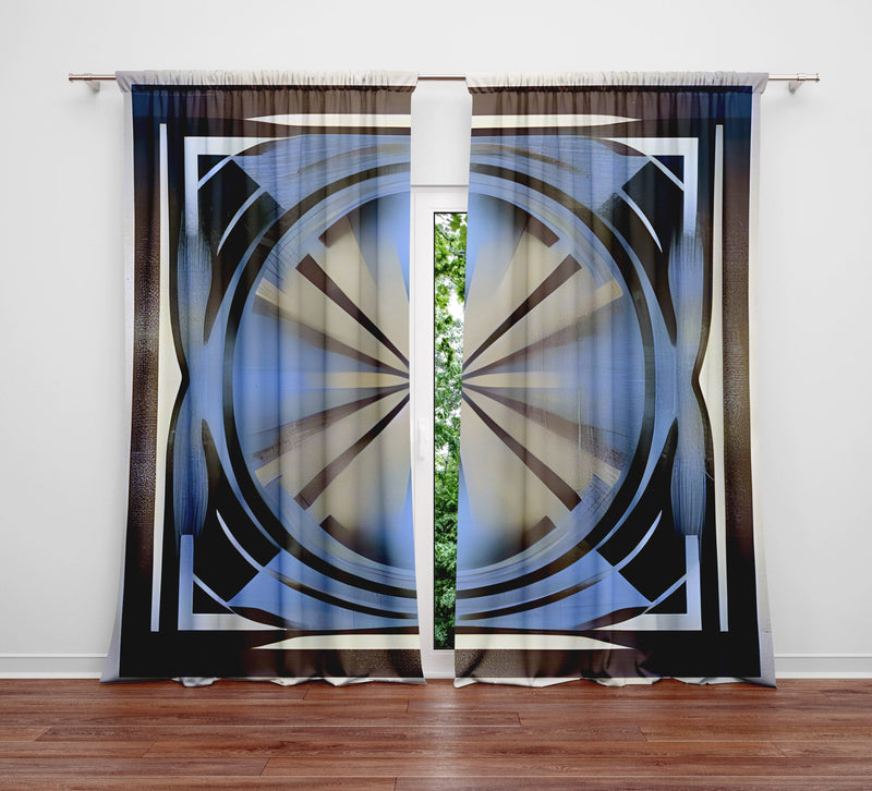 Abstract Window Curtain - Blue and Gray Kaleidoscope - Deja Blue Studios