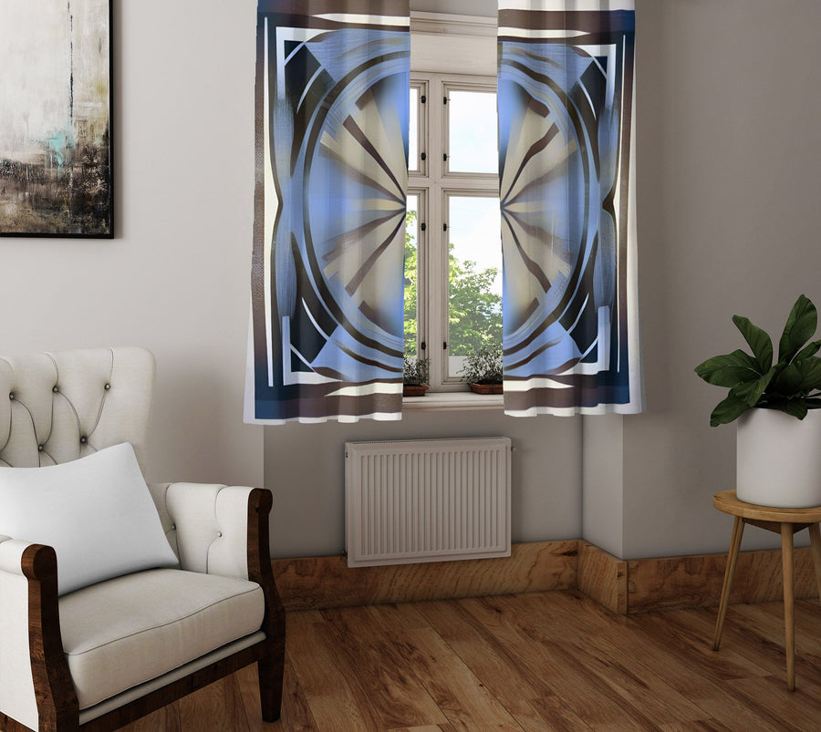 Abstract Window Curtain - Blue and Gray Kaleidoscope - Deja Blue Studios