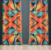 Abstract Window Curtain - Blue and Orange Retro Pattern - Deja Blue Studios