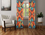 Abstract Window Curtain - Blue and Orange Retro Pattern - Deja Blue Studios