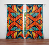 Abstract Window Curtain - Blue and Orange Retro Pattern - Deja Blue Studios