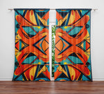 Abstract Window Curtain - Blue and Orange Retro Pattern - Deja Blue Studios