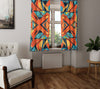 Abstract Window Curtain - Blue and Orange Retro Pattern - Deja Blue Studios