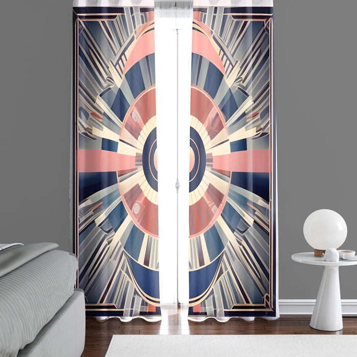 Abstract Window Curtain - Orange and Blue Retro Kaleidoscope - Deja Blue Studios