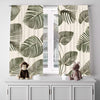 Floral Window Curtain - Green and Tan Monstera Leaves - Deja Blue Studios