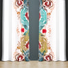 Abstract Window Curtain - Blue, Red, and Gold Wavy Feathered Pattern - Deja Blue Studios
