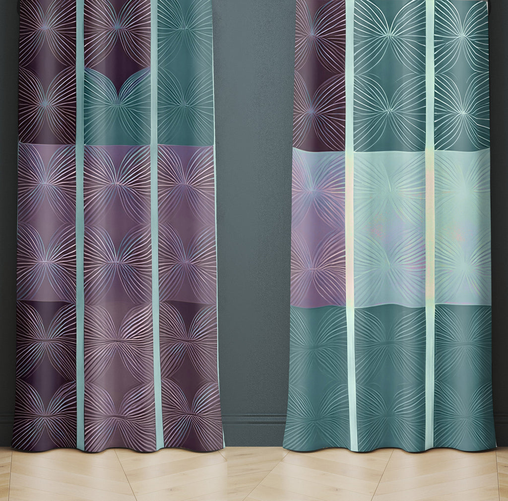 Striped Window Curtain - Abstract Purple and Blue Stripes - Deja Blue Studios