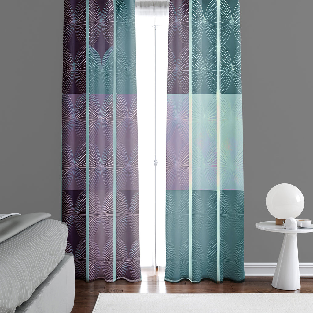 Striped Window Curtain - Abstract Purple and Blue Stripes - Deja Blue Studios
