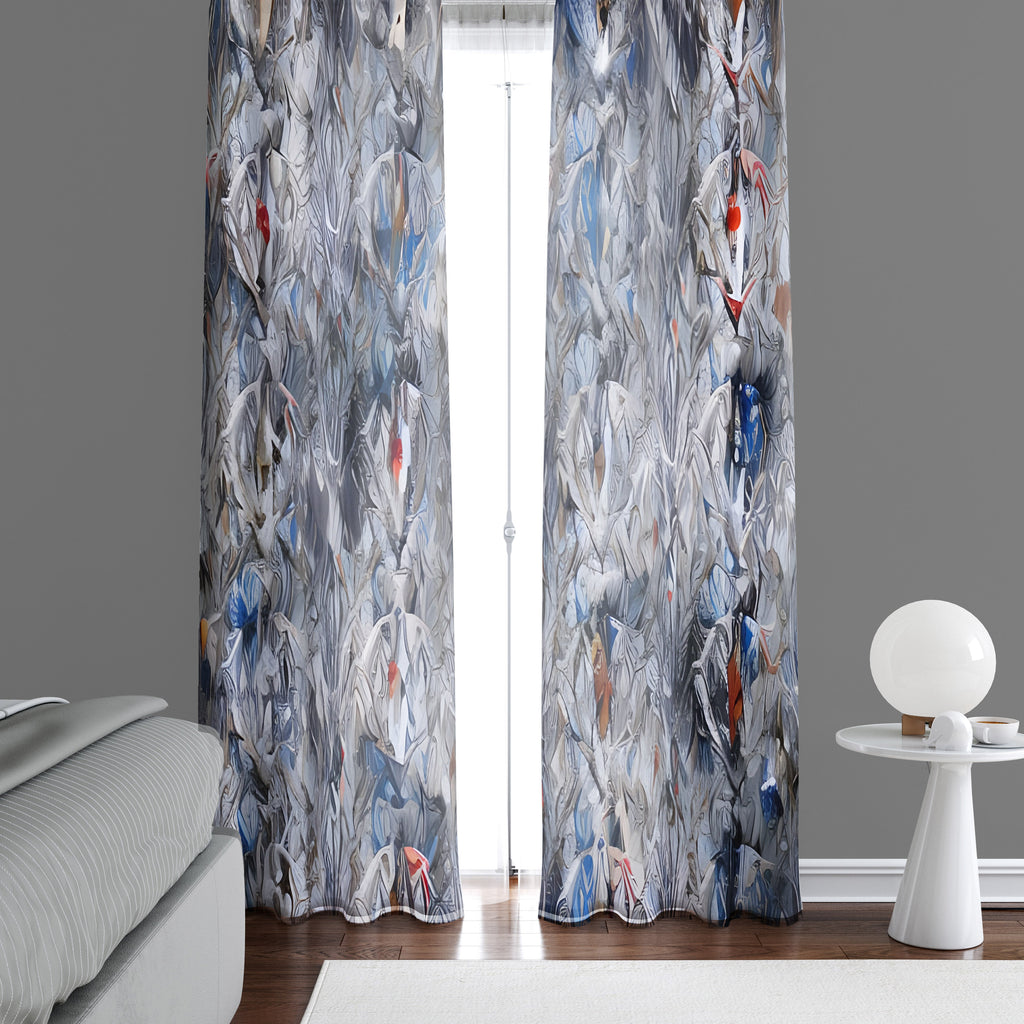 Abstract Window Curtain - Gray, Blue, and Red Watercolor Pattern - Deja Blue Studios