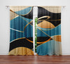 Abstract Window Curtain - Blue, Back, and Gold Wavy Canvas - Deja Blue Studios