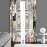 Floral Abstract Window Curtain - Art Deco Orange Dotted Flowers - Deja Blue Studios