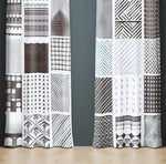 Patterned Window Curtain - Brown and Blue Multi Stripes and Dots - Deja Blue Studios