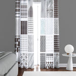 Patterned Window Curtain - Brown and Blue Multi Stripes and Dots - Deja Blue Studios