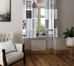 Patterned Window Curtain - Brown and Blue Multi Stripes and Dots - Deja Blue Studios