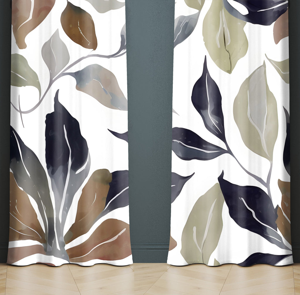 Floral Window Curtain - Neurtal Watercolor Autumn Leaves - Deja Blue Studios