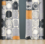 Abstract Window Curtain - Gray, Black, and Gold Polka Dots - Deja Blue Studios