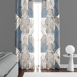 Abstract Window Curtain - Geometric Gray and Blue Grecian Pattern - Deja Blue Studios