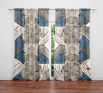 Abstract Window Curtain - Geometric Gray and Blue Grecian Pattern - Deja Blue Studios