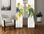 Abstract Window Curtain - Blue and Yellow Peacock Feather Pattern - Deja Blue Studios