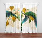 Abstract Window Curtain - Blue and Yellow Peacock Feather Pattern - Deja Blue Studios