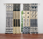 Abstract Window Curtain - Blue and Tan Multi Pattern - Deja Blue Studios