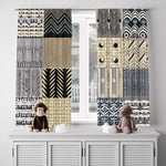 Abstract Window Curtain - Blue and Tan Multi Pattern - Deja Blue Studios