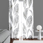 Floral Window Curtain - Black and White Abstract Monstera Leaves - Deja Blue Studios