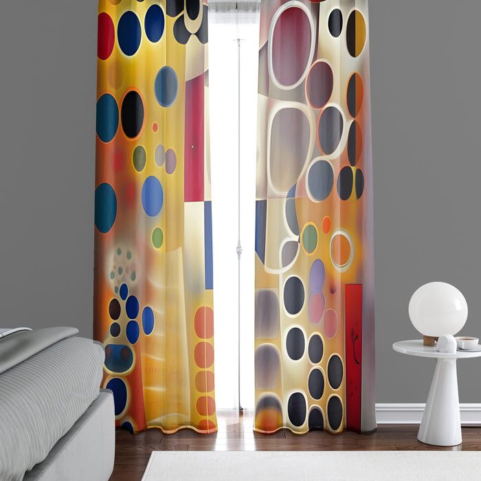 Abstract Window Curtain - Multi Colored Oil on Water Dots - Deja Blue Studios