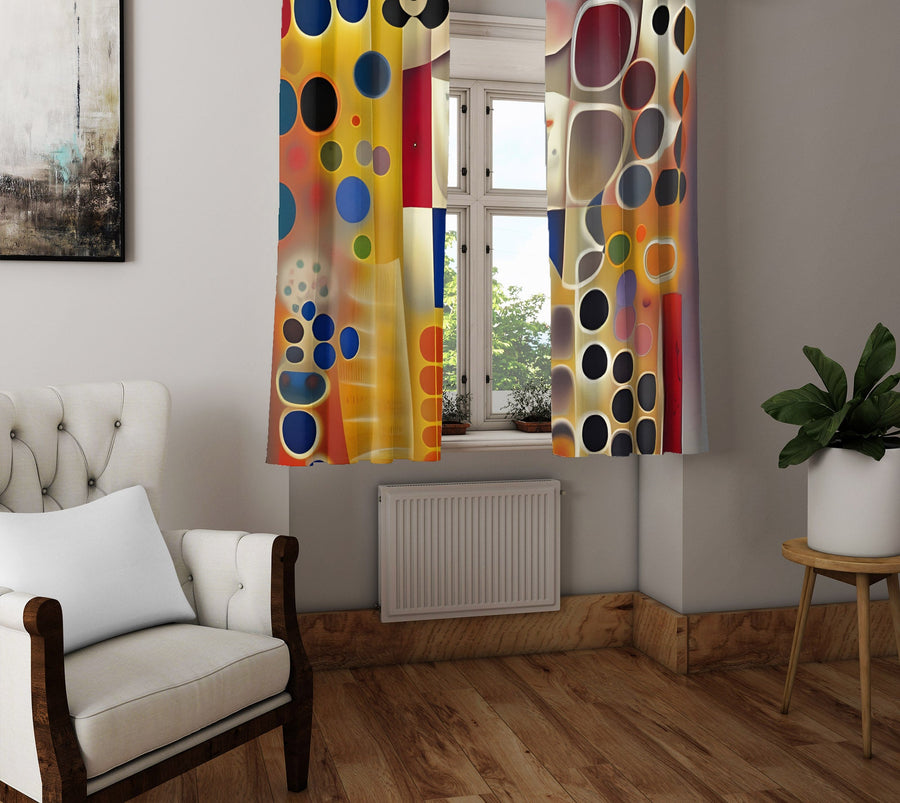 Abstract Window Curtain - Multi Colored Oil on Water Dots - Deja Blue Studios