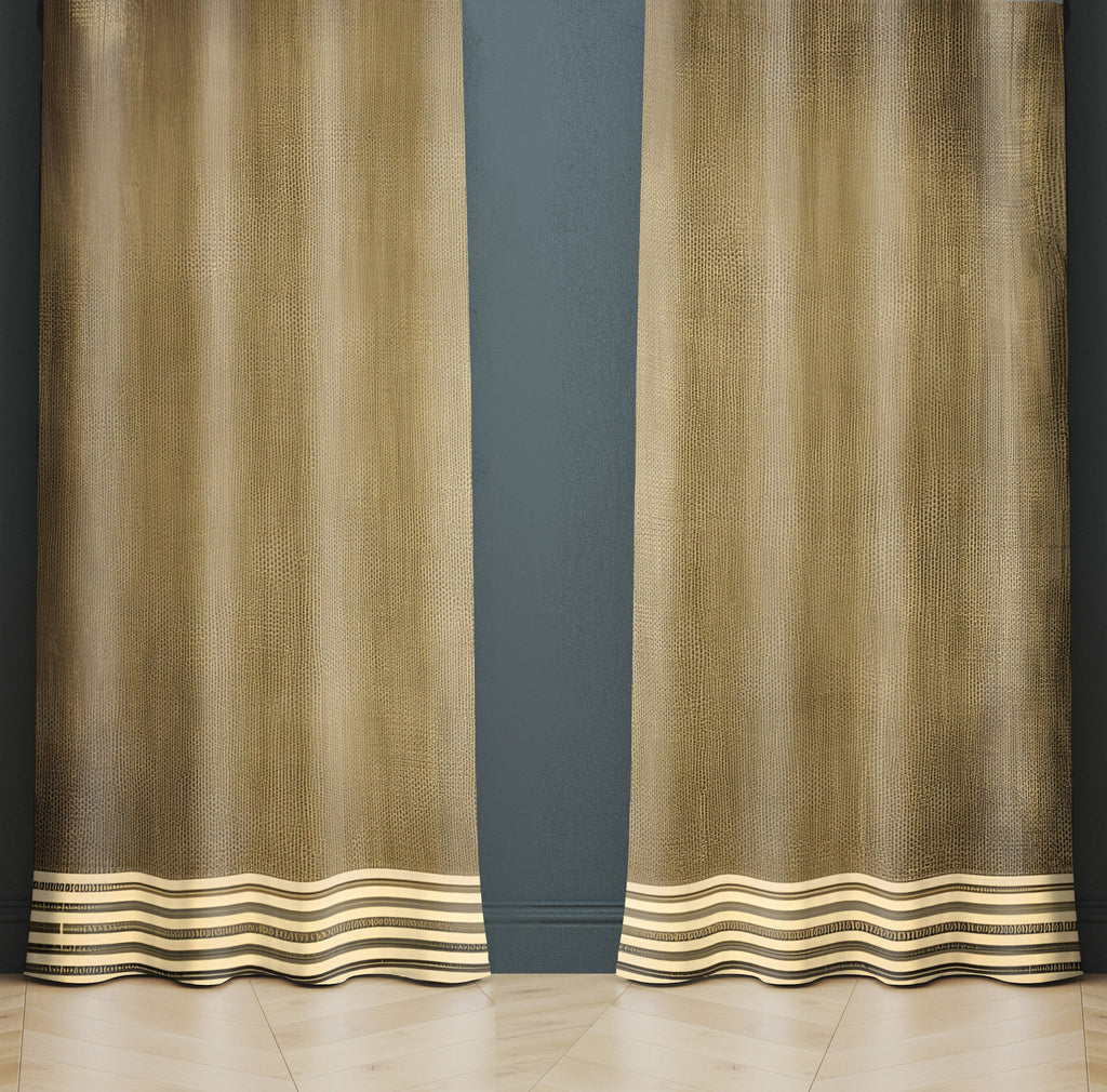 Solid Window Curtain - Faux Linen Golden Solid and Stripe Pattern - Deja Blue Studios
