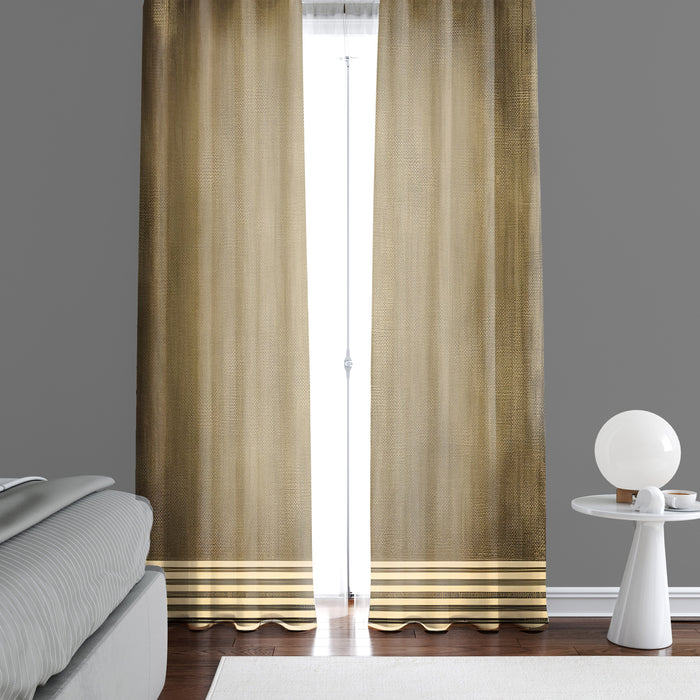 Solid Window Curtain - Faux Linen Golden Solid and Stripe Pattern - Deja Blue Studios