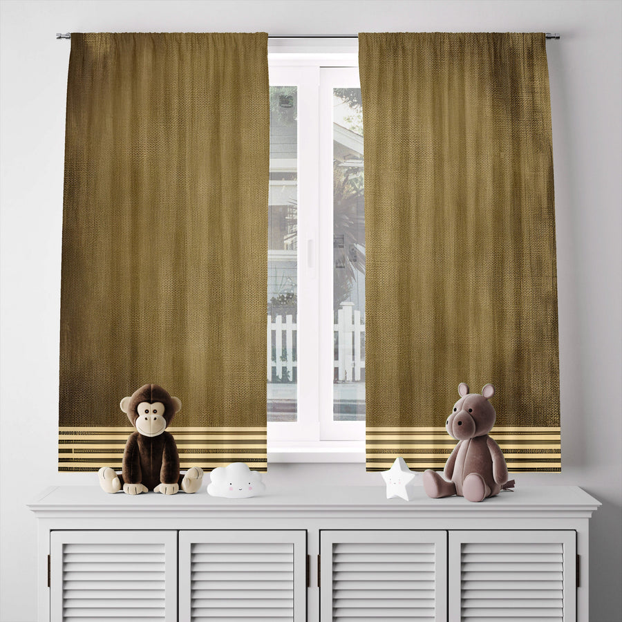 Solid Window Curtain - Faux Linen Golden Solid and Stripe Pattern - Deja Blue Studios