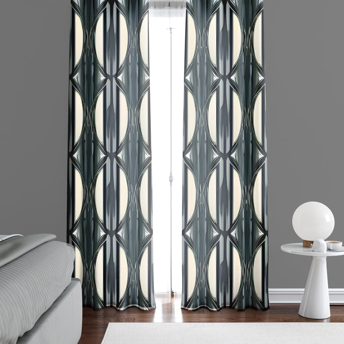 Abstract Window Curtain -  Green and Gray Art Deco Pattern - Deja Blue Studios