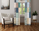 Abstract Window Curtain - Green and Tan Faux Quilted Pattern - Deja Blue Studios