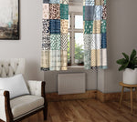 Abstract Window Curtain - Green and Tan Faux Quilted Pattern - Deja Blue Studios