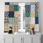 Abstract Window Curtain - Green and Tan Faux Quilted Pattern - Deja Blue Studios