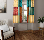 Checkered Window Curtain - Yellow, Red, and Blue Art Deco Pattern - Deja Blue Studios